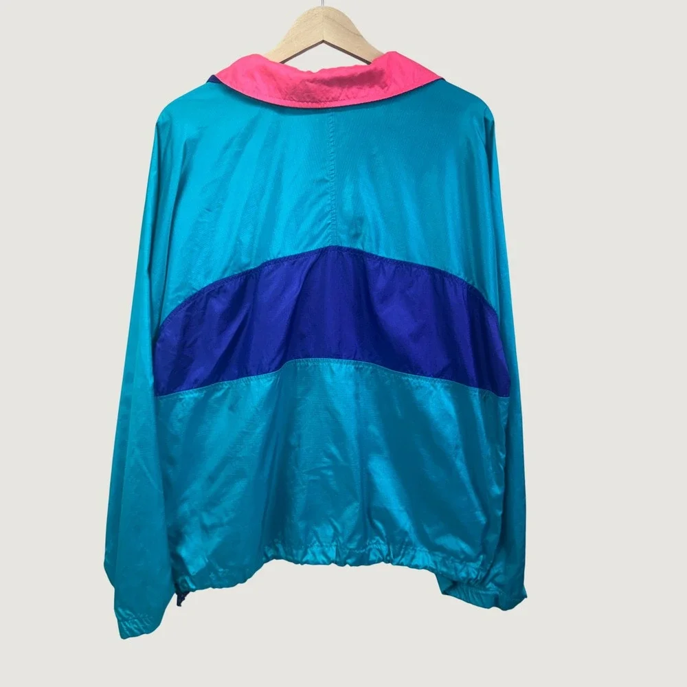 Woolrich Vintage Windbreaker Jacket Mens XL Teal Pink Colorblock 90s Retro Neon